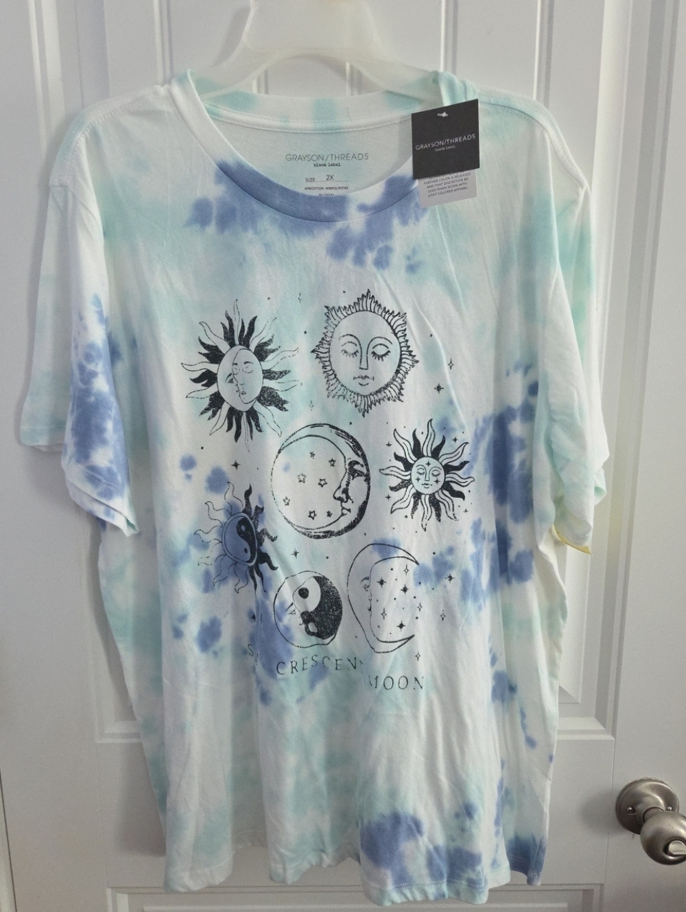 NWT Grayson Threads Womens 2X Celestial Tie Dye T Shirt Blue Green Short Sleeve